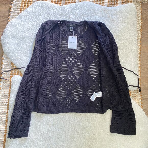 Boho Knit Crochet Sweater Tie Front Long Sleeve Top - Size Small - Picture 5 of 11